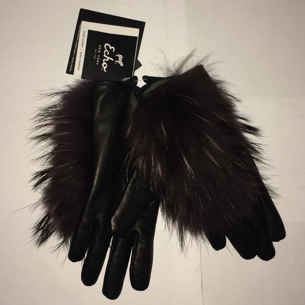 Black Leather gloves with fur